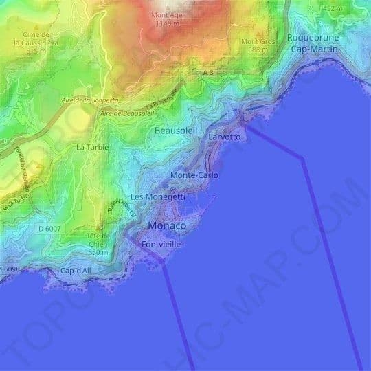 Monaco-Höhenkarte