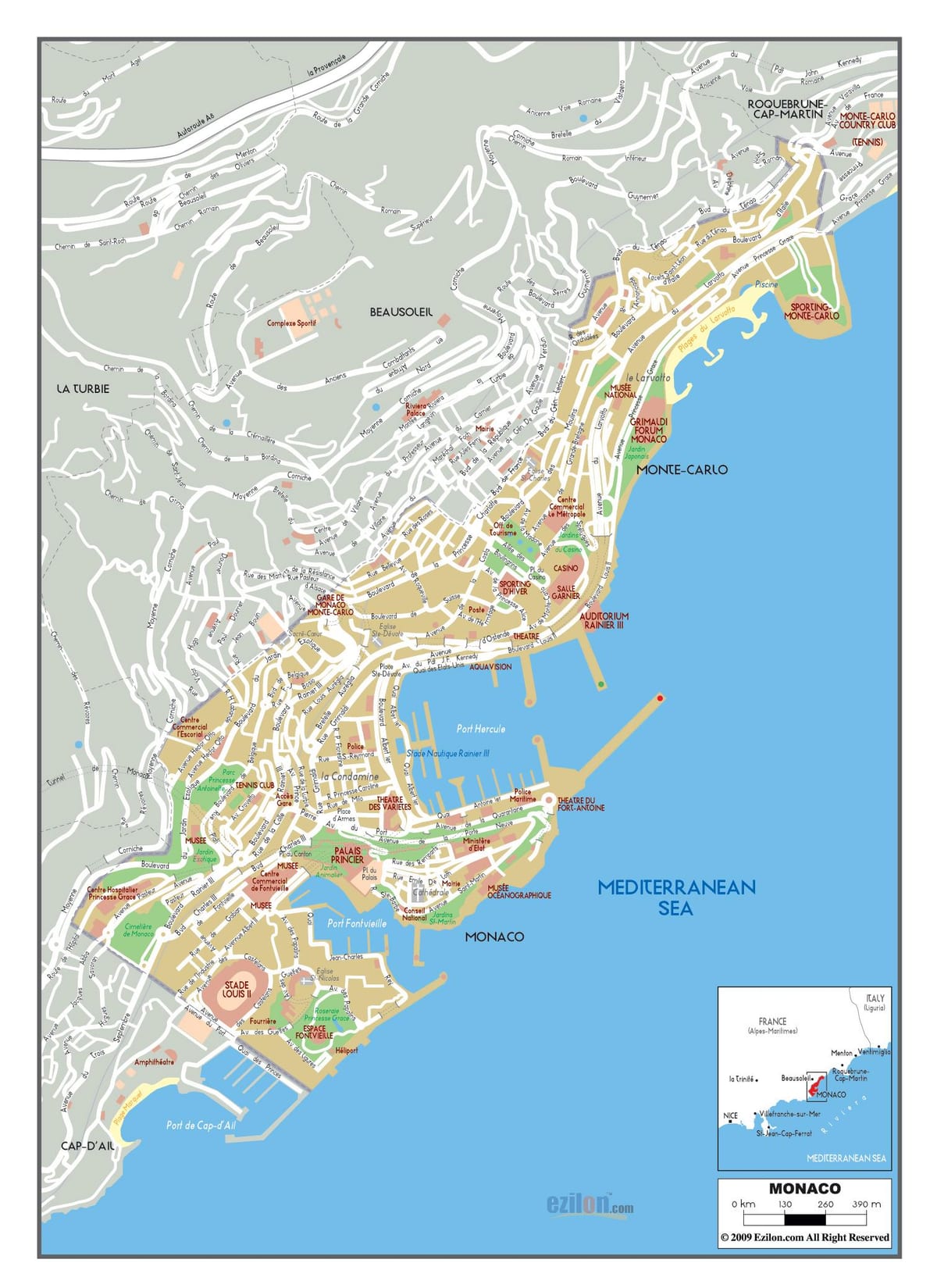 Straßenkarte von Monaco